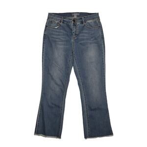 LISA RINNA COLLECTION NEW $74 Frayed Hem Crop Flared Jean Medium‎ Wash Size 2
